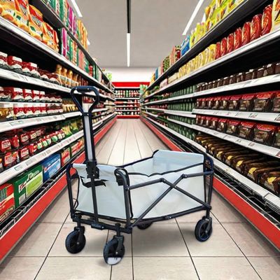 Large Capacity Silver Folding Trolley Wagon Cart for Camping Fishing Shopping Portable
